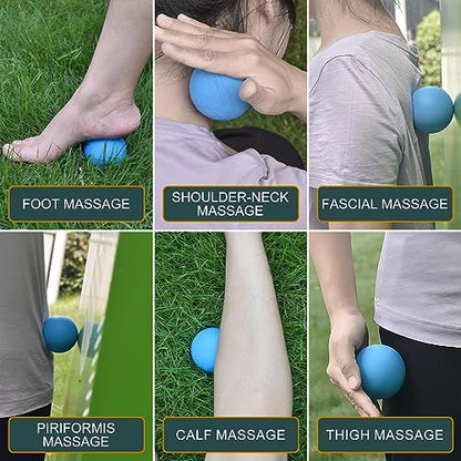 Massage Lacrosse Balls for Myofascial Release (2Pack, Blue) | Yoga Deep Tissue Massage,Trigger Point Therapy and Foot Plantar Fasciitis,Muscle Soreness Massager Ball - color: Blue