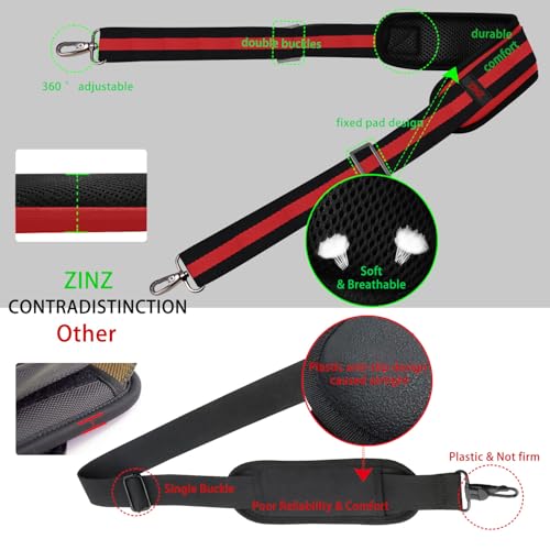 ZINZ 79 inch Shoulder Strap, Extra-thick Fixed Cushion Pad and Dual Clasps Universal Replacement Strap with Metal Swivel Hooks for Laptop Bags, Luggage Bags, Camera, Crossbody(Stripes-BkRBk) - color: Stripes-bkrbk