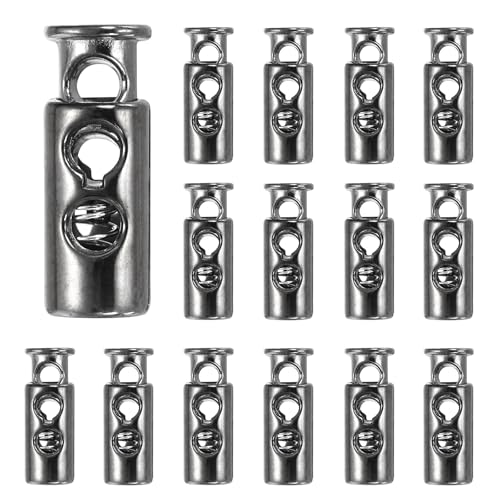 PATIKIL Plastic Spring Cord Locks, Elastic Toggle Stop Slider Clamp Dual Hole String Lock for Drawstring Shoelaces - color: Black
