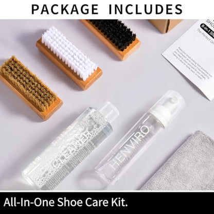 Shoe Cleaner Kit for Sneaker - 8.5 Oz Shoe Cleaning Kit with Shoe Brushes & Towel, White Shoe Sneaker Cleaner Kit, Suede Shoe Cleaner for Suede Mesh Leather Knit, and Most Materials