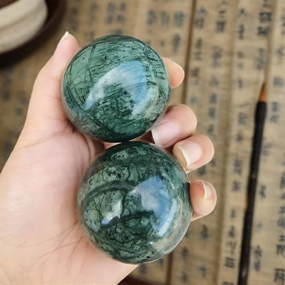 Traditional Chinese Baoding Balls, Marble Health Exercise Stress Relief Balls, Dark Green, 2-Piece Set (Dark Green, Medium-1.57") - color: Dark Green, size: Medium-1.57"