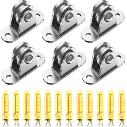 U Groove Stainless Steel Wall Pulley 6PC Heavy Duty Fixed Pulley with Mounting Screws and Expansion Pulley Block Kit Wall-Mounted Pulley Detachable Loading 176 Lb