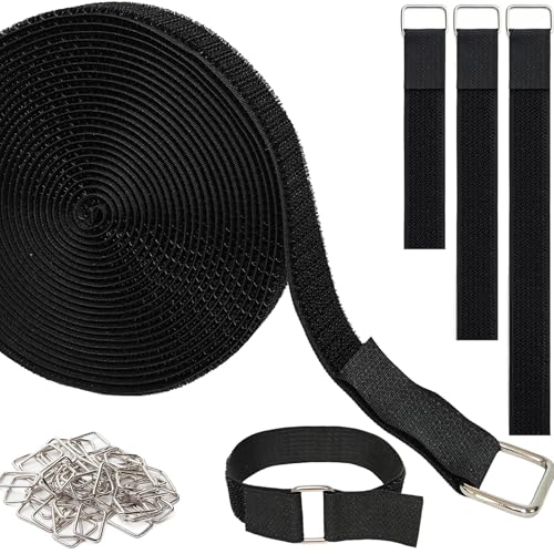 1" x32ft Hook and Loop Straps, Long Adjustable Fastening Straps with 50 Metal Buckles, Cut to Length Cinch Straps, Reusable Nylon Securing Cord Ties for Organizer or Storage - color: 1"x32ft