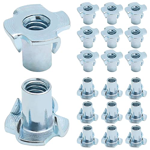 1/4"-20 T-Nuts, 1/4"-20 x 9/16", 50 Pack | Four Pronged Tee Nut, For Wood, Rock, Climbing Holds, Cabinetry - size: M6 x 14mm
