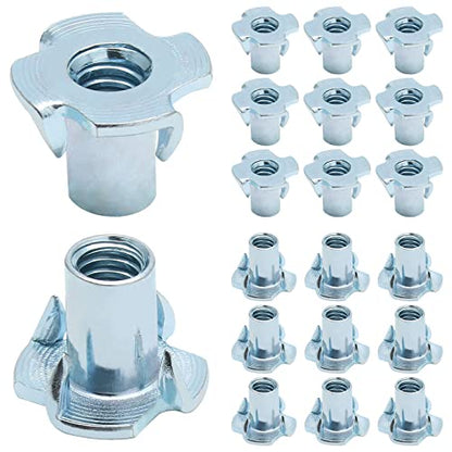 1/4"-20 T-Nuts, 1/4"-20 x 9/16", 50 Pack | Four Pronged Tee Nut, For Wood, Rock, Climbing Holds, Cabinetry - size: M6 x 14mm