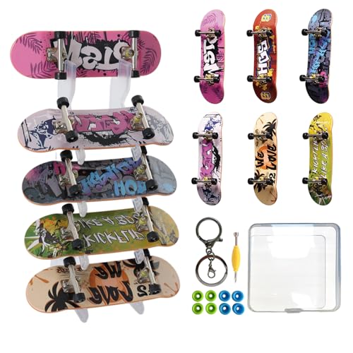 6 PCS Pro Shallow Concave Fingerboard Set | Mini Finger Skateboard Starter Kit with Display Stand | Exquisite Finger Sports Party Favors & Fun Novelty Gift(Special Edition)