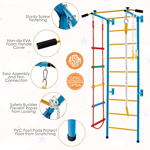 Costzon 5 in 1 Climbing Toys for Toddlers, Indoor Kids Gym for Exercise, Steel Ladder Wall Set with Wall Ladder, Pull-up Bar, Rope, Gymnastic Rings, Solid Wall Set up, Climber Ladder Boys Girls Gift - style: 5-in-1 Climbing Toys