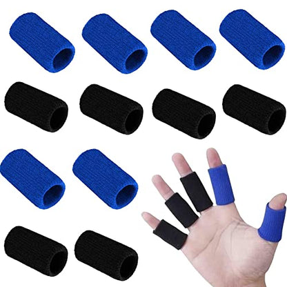 Honkenda 20 Pack Finger Sleeves Protectors for Basketball Tennis Baseball Badminton Volleyball, Sport Elastic Compression Splints Thumb Sleeves for Pain Relief Arthritis Trigger Finger (Blue Black)
