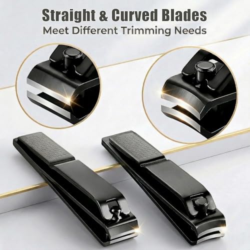 Large Nail Clippers Set for Thick Nails, Straight & Curved Edge | Heavy Duty Toenail Clippers,4 PCS Set Black,Stainless Steel Fingernail & Toe Nail Clippers with File for Men Women Adults - color: Black