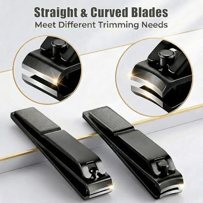 Large Nail Clippers Set for Thick Nails, Straight & Curved Edge | Heavy Duty Toenail Clippers,4 PCS Set Black,Stainless Steel Fingernail & Toe Nail Clippers with File for Men Women Adults - color: Black