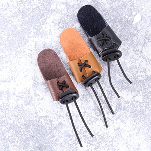 SEWACC Finger Guard 3 Pack Single Finger Arrow Protector Glove with Adjustable Rope Cowhide Protective Gear for Shooting and Hunting Fits Left or Right Hand