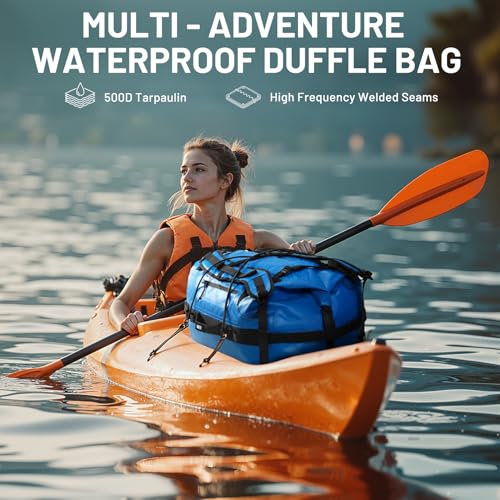 MIER Large Waterproof Duffel Bag - 60L/80L Dry Bag Backpack | Detachable Backpack Straps; Multi-Pockets; Roll-Top with Hook-and-Loop Closure; Motorcycle, Kayaking, Gym, Beach, Boating - color: Dark Blue, size: 60L