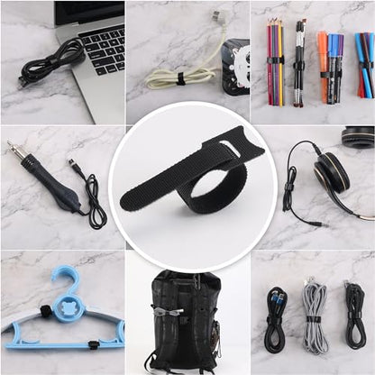 Nettbe Reusable Cable Ties, 210 PCS 6 Inches Adjustable Cord Straps Wire Organizer Cord Wrap and Hook Loop Cable Management - size: 6inches-210PCS