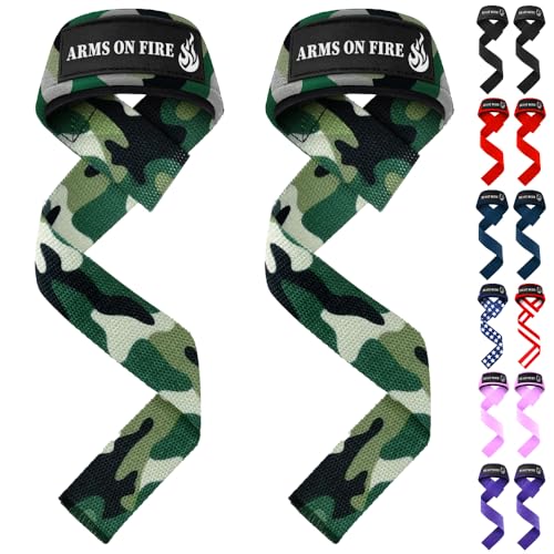 TECEUM Lifting Straps for Weightlifting Gym Strength Training - Wrist Straps with Neoprene Padded Cotton - Men & Women – Ideal for Powerlifting, Bodybuilding & Deadlifts - color: Camo, size: 18" - Arms on Fire