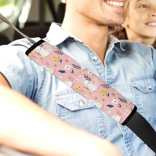 2 Piece Universal Fit Seat Belt Cover for Adult Use, Most Cars, Cute Rabbit Pink Floral Seat Belt Covers Cushion, Shock Absorption - color: Pattern 888
