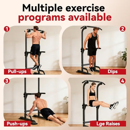WATBKHE Power Tower Pull Up Dip Station Foldable, Pull Up Bar Station Adjustable, Multi-Function Home Gym, Strength Training Fitness Equipment, Triangular Design, for Home Outdoor - color: Black-Max 260 lbs