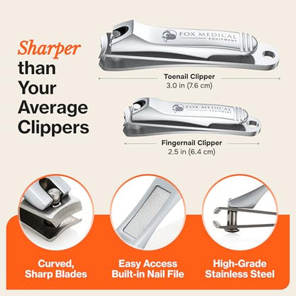 Fox Medical Equipment Professional Nail Clippers Set – Stainless Steel Fingernail & Toenail Clippers for Men, Women & Seniors – Ultra-Sharp Precision, Ergonomic Comfort & Medical-Grade Quality