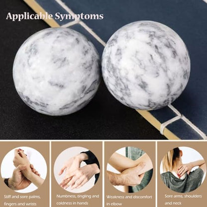 Baoding Balls 2Pcs, 2 inch Natural Marble Baoding Chinese Meditation Balls, with Carry Case for Hands Stress Relief, Light Grey - color: Light Grey, size: Large-2"