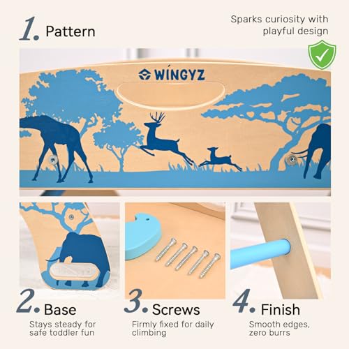 WINGYZ Pikler Triangle Set, Montessori 8-in-1 Foldable Climbing Set | Reversible Animal Slide, Patent-Protected Jungle Gym, Safe 2.35in Gap, ASTM F963 Standards for Toddlers 18M-5Y, Blue - color: Blue