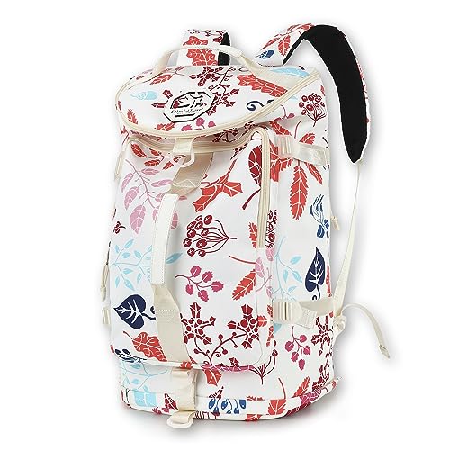 Kalesi Floral Gym Duffle Bag Backpack 4 ways for Women Waterproof with Shoes Compartment for travel Sport Hiking laptop Lightweight, XL - color: Floral-sea Salt White