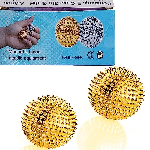 Spiky Magnetic Massage Balls - Gold Hand Acupuncture Ball 1 Pair for Adult and Kid, Exercise Squeeze Balls for Pain Pressure and Stress Relief - color: Gold, size: 56 mm
