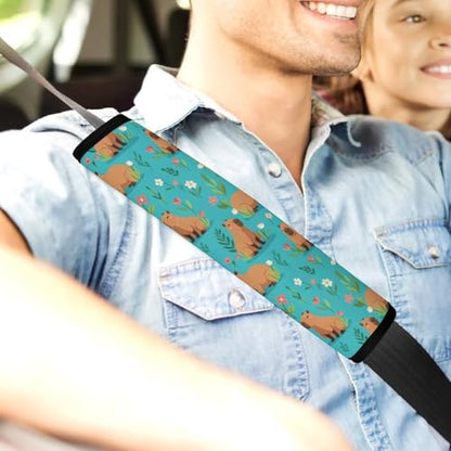 Breathable Seat Belt Shoulder Pad for Adults and Children, Stroller Pushchair High Chair, 2 Pack Capybara Floral Green Neck Strap Covers Easy Install (No Tool) - color: Pattern 283