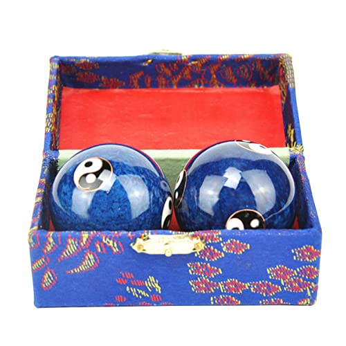 2 Pcs Baoding Balls, Chinese Health Exercise Stress Balls, Meditation Massage Handball with Box, Hand Exercise Ball for Hand Remedy and Stress Relief(Color:Blue Taiji) - color: Blue Taiji