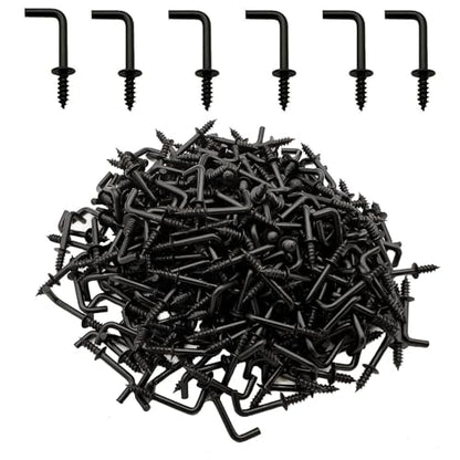 200 PCS 7 Shaped Right Angle Screw Hooks, 5/8 Inch Small Black Screw in L Shaped Hooks for Hanging Lamp,Plants,Decorations,kitchenware and DIY Crafts - size: 5/8inch 200pcs