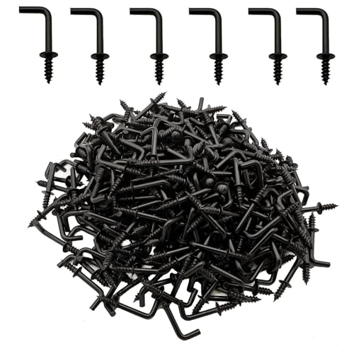 200 PCS 7 Shaped Right Angle Screw Hooks, 5/8 Inch Small Black Screw in L Shaped Hooks for Hanging Lamp,Plants,Decorations,kitchenware and DIY Crafts - size: 5/8inch 200pcs