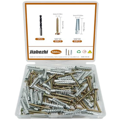100 Pcs M3 M6 Tree Shaped Steel Hollow Wall Anchor with Screws, Metal Expansion Screws for Concrete and Drywall, Loose Hinge Hole Repair Kit - size: M3/6-100 Pcs