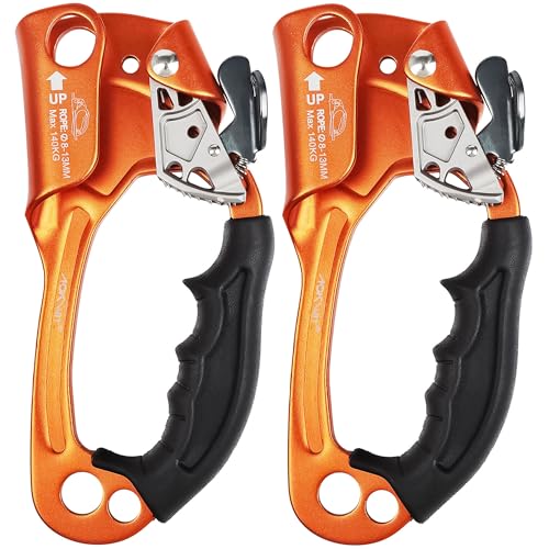 UIAA & CE Certified Rope Ascender Aluminum Alloy Rock Climbing Gear Strong Rigging Rappelling Equipment for Rock Tree Climbing Arborist Rescue Mountaineering Caving - color: Right Hand Orange 2