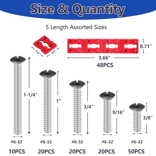 168pcs Black Wall Plate Screws & Outlet Spacers Kits, 3/8", 9/16", 3/4", 1", 1.2" Outlet Screws 6-32 and Receptacle Spacers for Switch Electrical Box - color: Black+Red, size: 3/8", 9/16", 3/4", 1", 1.2"