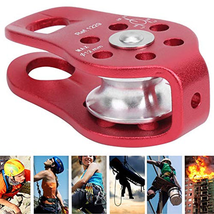 20KN Outdoor Climbing Pulley, Aluminum Side Swing Pulley, Climbing Pulley for Climbing Aloft Work Rappelling Rescue - size: Red