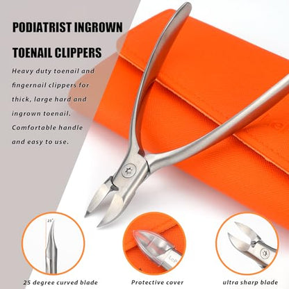 Nail Clippers Set for Thick Toenails and Fingernails, Heavy Duty Podiatrist Clippers for Ingrown Nails, Manicure Sets with Travel Leather Case, Gifts for Stocking Stuffers Men Women, 6PCS Orange - size: 6PCS