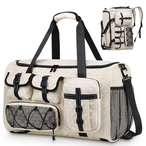 40L Sport Duffel Bag for Men Women, Gym Backpack with Shoe Compartment, Laptop Sleeve, Travel Workout Backpack for Daily Use, White - color: White
