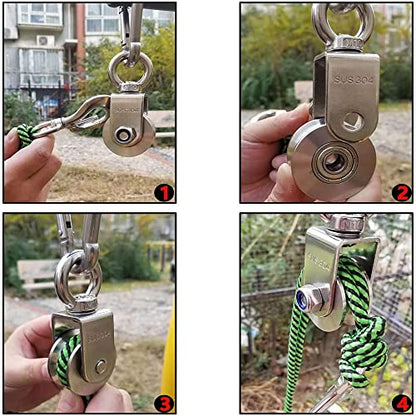 2 Inch U-Type Pulleys for Rope, Stainless Steel M10 Swivel Pulley Block with Bearing, U-Groove Roller Single Pulley Wheel for Pulley System Lifting Gym Equipment Cable Traction Wheels 1 Pack
