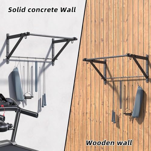 ZHNSDYN Wall Mounted Pull Up Bar with 500LBS Capacity for Gym Home | Adjustable Depth, 4 Hooks, Heavy Duty, Strength Training, Easy Install, Chin Up Bar for Doorway