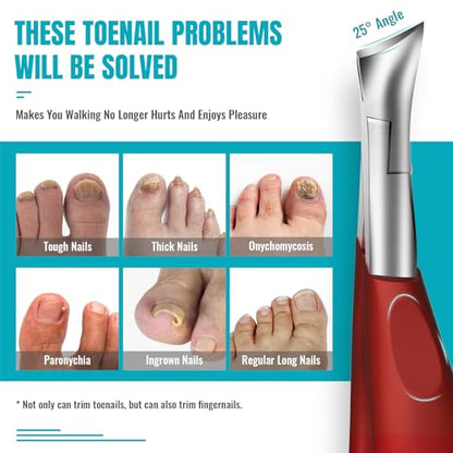 Toenail Clippers for Thick Nails for Seniors - Heavy Duty Toe Nail Clippers for Men & Elderly with Thick Toenails, Professional Nail Clippers with Long Handle for Inflexible Joints, Sharp Curved Blade - style: Professional Nail Clippers - Red