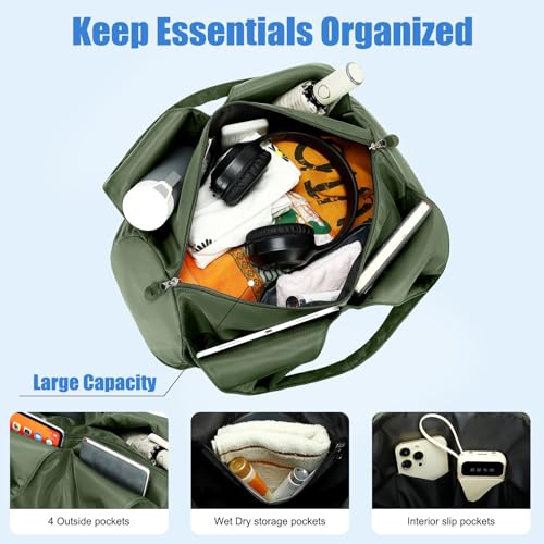 forestfish Yoga Gym Bag for Women with Shoes Compartment & Wet Dry Storage Pockets Lightweight Duffel Bag, Army Green - color: Army Green