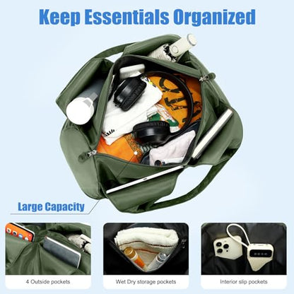 forestfish Yoga Gym Bag for Women with Shoes Compartment & Wet Dry Storage Pockets Lightweight Duffel Bag, Army Green - color: Army Green