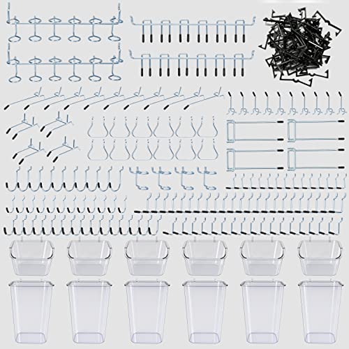 248PCS Pegboard Accessories Organizer Kit,1/8 and 1/4 inch Pegboard Hooks Assortment, Pegboard Bins, Metal Hooks for Hanging Storage (Transparent) - color: Transparent