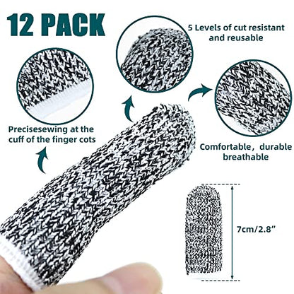 New Reusable Finger Sleeve Protectors Anti-Slip Cut Resistant Finger Cots, 12 Pack 5 Level Thumb Fingertips Protection Cots Protectors Guards Glove Life Extender Finger Covers for Kitchen Work Cuts - size: New 12 Pack