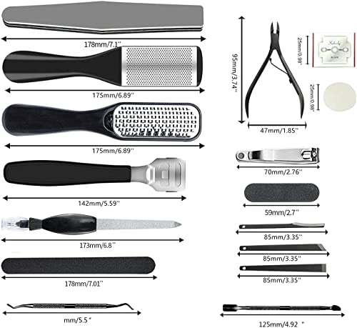 36 in 1 Professional Pedicure Kit, Foot File & Callus Remover Set | Stainless Steel Tools with Storage Case for Easy Nail Grooming, Heel Care and Smooth Foot Maintenance at Home or Salon - style: Black