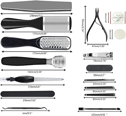 36 in 1 Professional Pedicure Kit, Foot File & Callus Remover Set | Stainless Steel Tools with Storage Case for Easy Nail Grooming, Heel Care and Smooth Foot Maintenance at Home or Salon - style: Black