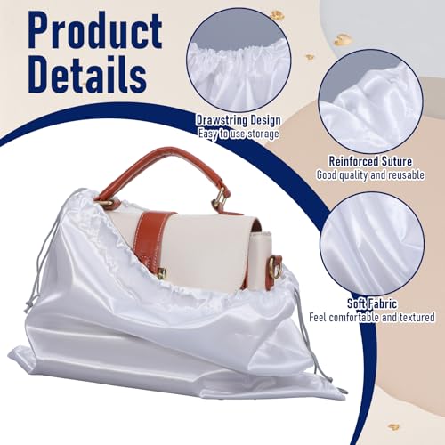 15 Pcs Dust Bags for Handbags, White Silk Drawstring Storage Bags, 3 Sizes Purse Dust Covers for Travel Shoe Boot Protection