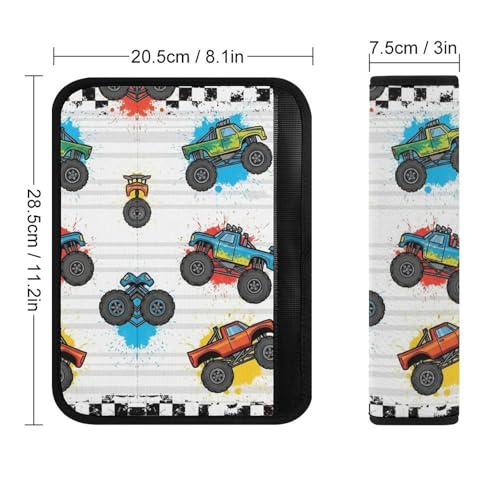 2 Pack Colorful Monster Truck Cartoon Trucks Checkered Car Seat Belt Pad Soft Padded Harness Pads Strap for Child, Car Seats Pushchair Strollers High Chair Pushchair, Anti-Slip Pad - color: Pattern 246