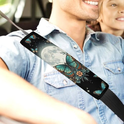 Soft Padded Car Seat Straps Shoulder Pads for Elderly Support, All Vehicles, 1 Pair Moth Gothic Butterfly Moon Shoulder Protector Anti-Slip Pad - color: Pattern 1176
