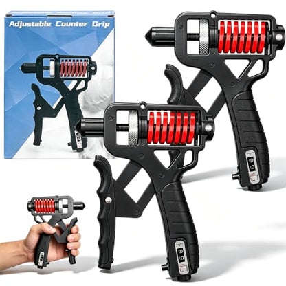 Adjustable Resistance Hand Grip Strengthener, Grip Strength Trainer Forearm Exerciser Kit with Automatic Counter, Ergonomic Design for Athletes Musicians Injury Recovery - color: 2pcs-Black