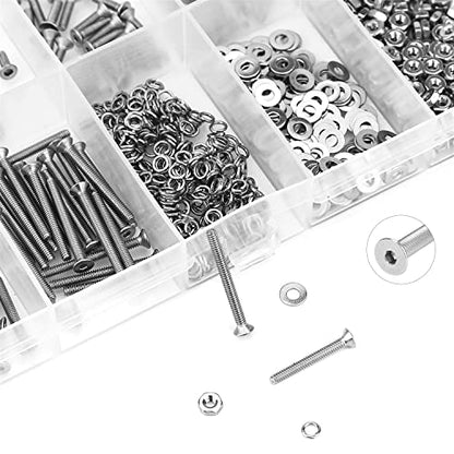 HELIFOUNER 560 Pieces M2.5 x 4mm /6mm /8mm /10mm /12mm /16mm /20mm, Countersunk Head Socket Cap Screws Bolts Washers Nuts Kit, 304 Stainless Steel - size: M2.5, style: Countersunk Head Socket Cap