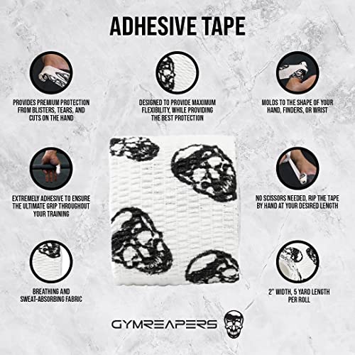 Gymreapers Hook Grip Weightlifting Tape (3 Pack) Premium Adhesive Thumb Skull Tape for Finger Protection, Powerlifting, Exercise & Cross Training - Athletic Sweat Proof Tape - color: White